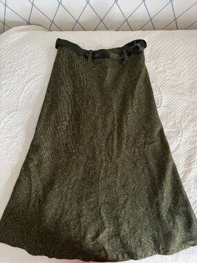 Green "Tweed" Maxi Skirt with Satin Belt